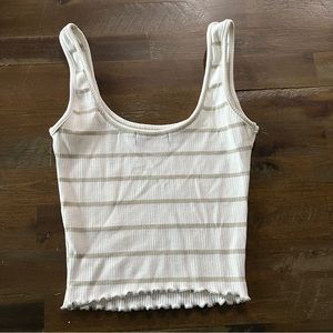 ✅ ribbed crop top tank top green and white striped EUC